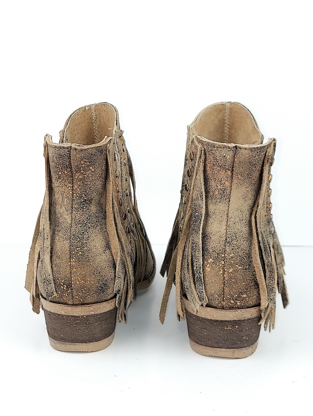 Corral Circle G Brown Leather Studded Fringe Booties NWOT Size 7 - Picture 4 of 10